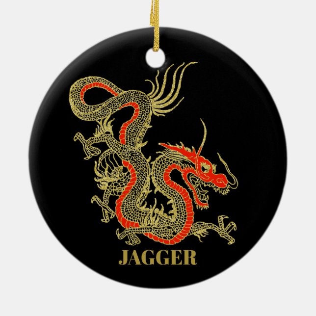 Red Gold Black Fantasy Chinesischer Dragon Weihnac Keramik Ornament (Hinten)