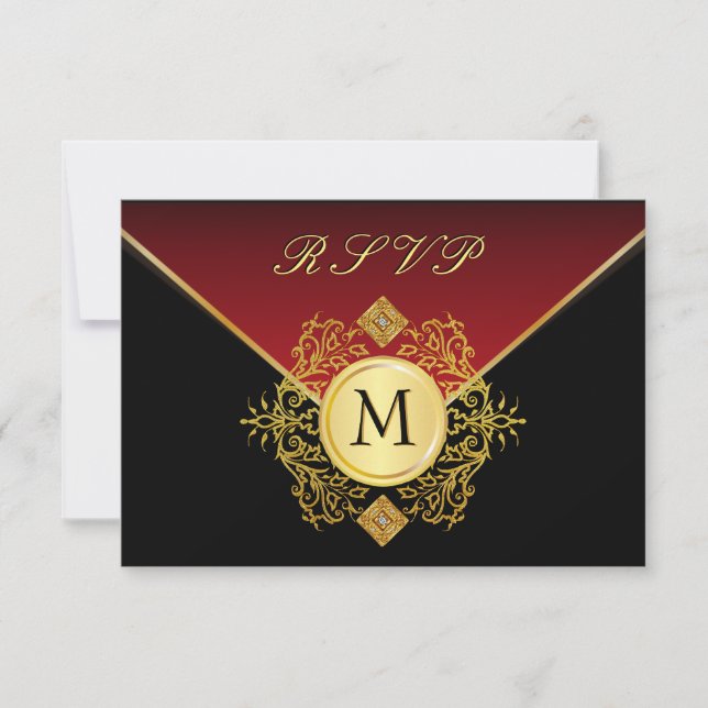 Red Gold Black Geburtstagsjubiläum Hochzeit RSVP (Vorderseite)
