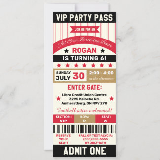 Red, Gold & Black Sports VIP Ticket Birthday Party Einladung