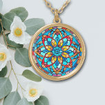 Red Gold Blue Mandala Hartglas Vergoldete Kette<br><div class="desc">Auf dieser Halskette ist ein atemberaubendes Mandala-Design in den Farben hellblau,  gold und rot. Stellen Sie sicher,  dass Sie die passenden Ohrringe und Schlüsselanhänger in unserem Shop sehen.</div>