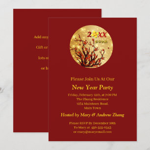 Red Gold Blume Frohes Chinesisch Neues Jahr 20XX Einladung