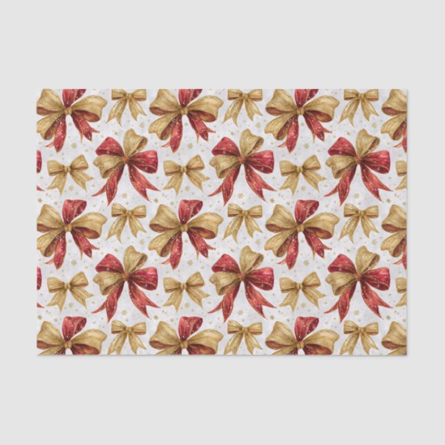 Red Gold Bows Christmas Seidenpapier (Vorderseite)