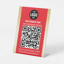 Red & Gold Business QR Code Pedestzeichen Sockelschild