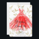 Red & Gold Butterfly Dance Dress Sweet 16 Party Einladung<br><div class="desc">Anpassen für jedes Ereignis</div>