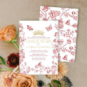 Red Gold Butterfly Quinceañera Quince Años Einladung