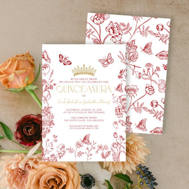 Red Gold Butterfly Quinceañera Quince Años Einladung (Von Creator hochgeladen)