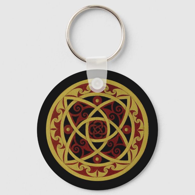 Red & Gold Celtic Design Schlüsselanhänger (Kreis) (Vorderseite)