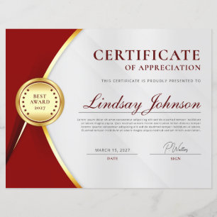 Red & Gold Certificate of Appreciation Flyer