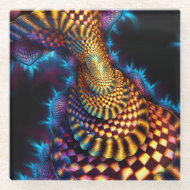 Red & Gold Checkered Mandelbrot Fraktal Glasuntersetzer