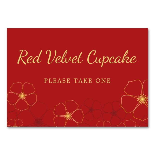 Red Gold Cherry Blüten Buffet Food Label Tischnummer (Vorderseite)