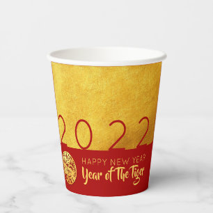Red Gold Chinese Tiger Papier-Schnitt 2022 PC Pappbecher