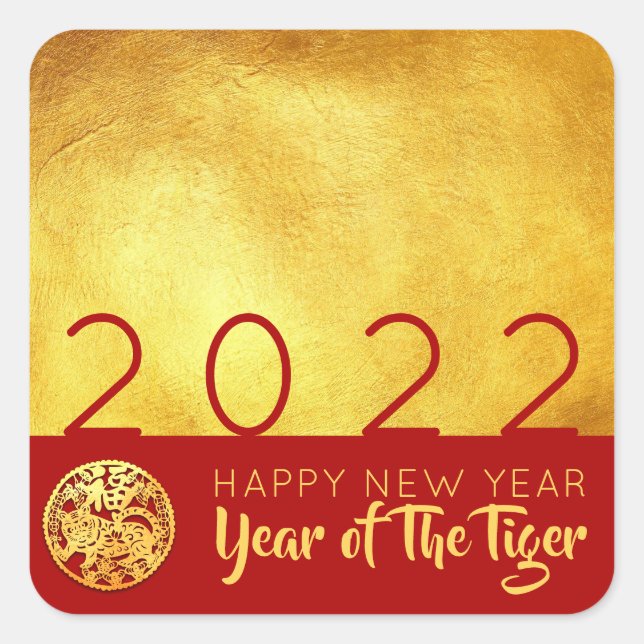 Red Gold Chinese Tiger Papier-Schnitt 2022 SqS Quadratischer Aufkleber (Vorderseite)
