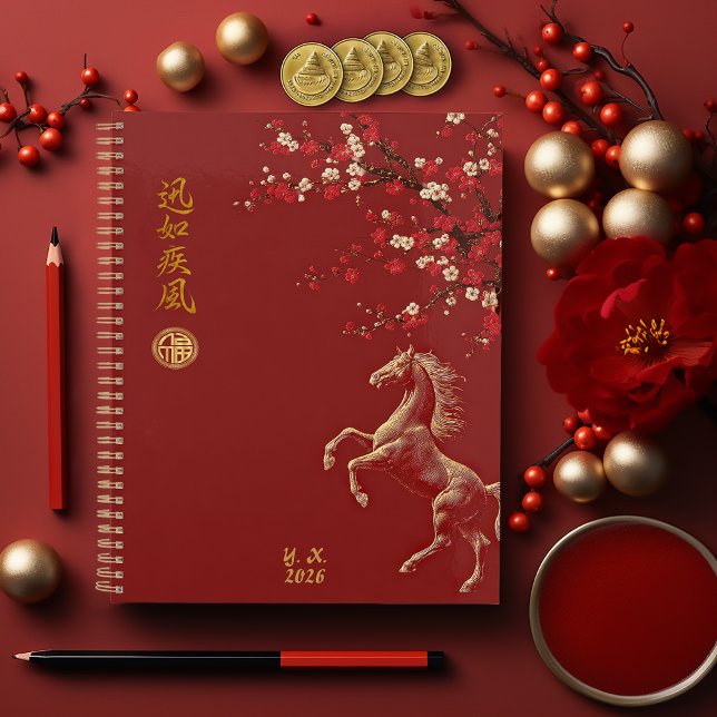 Red & Gold Chinese Zodiac Year of the Horse 2026 Planer (Year of the Horse Stylish Traditional Yearly Planner )