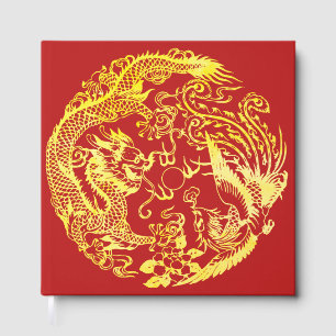 Red gold Chinesischer Drache und Phoenix Logo Hoch Gästebuch