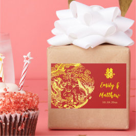 Red gold Chinesischer Drache und Phoenix Logo Hoch Rechteckiger Aufkleber