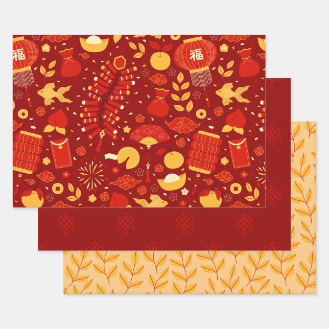 Red & Gold Chinesisches Neujahrsfest Geschenkpapier Set (Set)