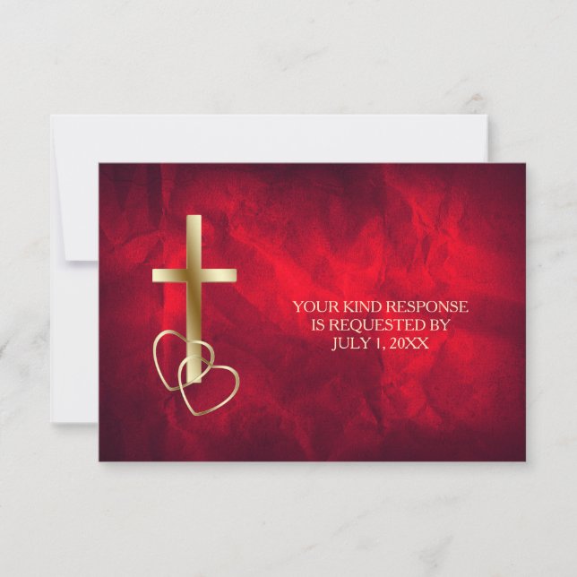 Red Gold Christlich Cross Wedding RSVP Karte (Vorderseite)