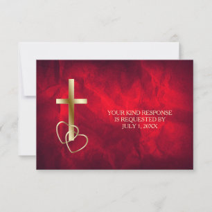 Red Gold Christlich Cross Wedding RSVP Karte