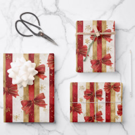 Red Gold Christmas Bows Geschenkpapier Set