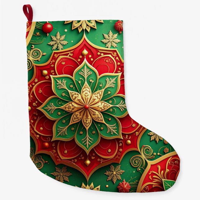 Red Gold Christmas Holiday Stocking Großer Weihnachtsstrumpf (Vorderseite)