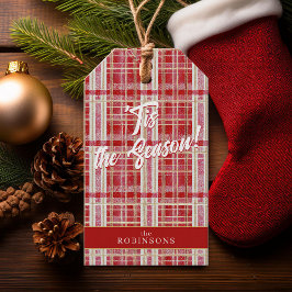 Red Gold Christmas Kariert Pattern#2 ID1009 Geschenkanhänger