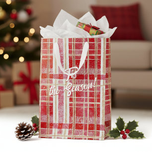 Red Gold Christmas Kariert Pattern#2 ID1009 Mittlere Geschenktüte