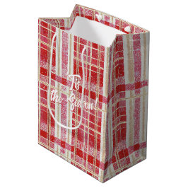 Red Gold Christmas Kariert Pattern#2 ID1009 Mittlere Geschenktüte