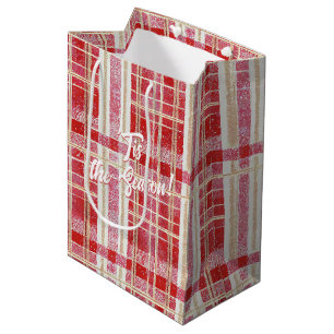 Red Gold Christmas Kariert Pattern#2 ID1009 Mittlere Geschenktüte
