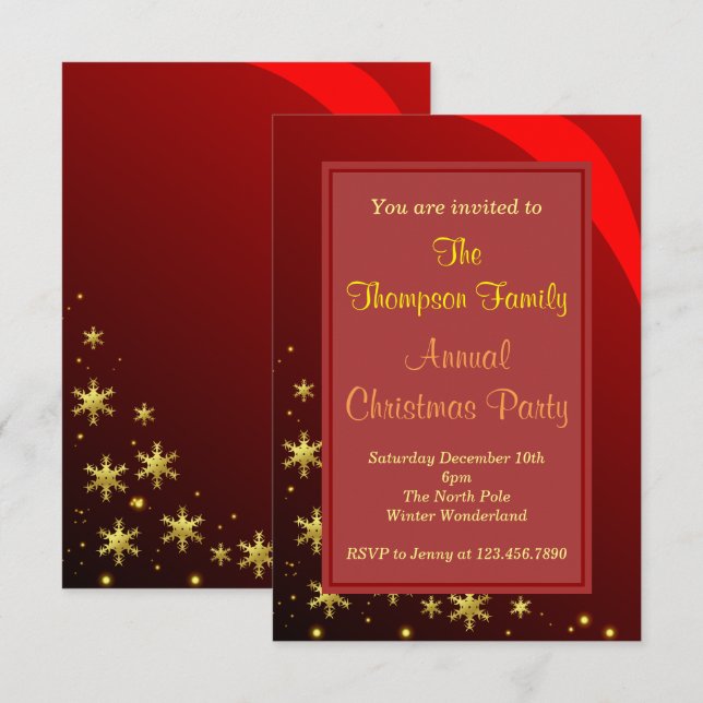 Red Gold Christmas Party Einladung (Vorne/Hinten)