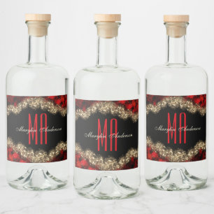 RED & GOLD CHRISTMAS SHIMMER CUSTOM MONOGRAMM ALKOHOLFLASCHENETIKETT