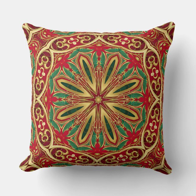 Red Gold Christmas Throw Kissen (Vorderseite)