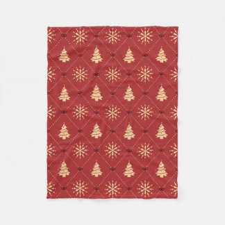 Red Gold Christmas Tree Snowflake Diamond Pattern Fleecedecke