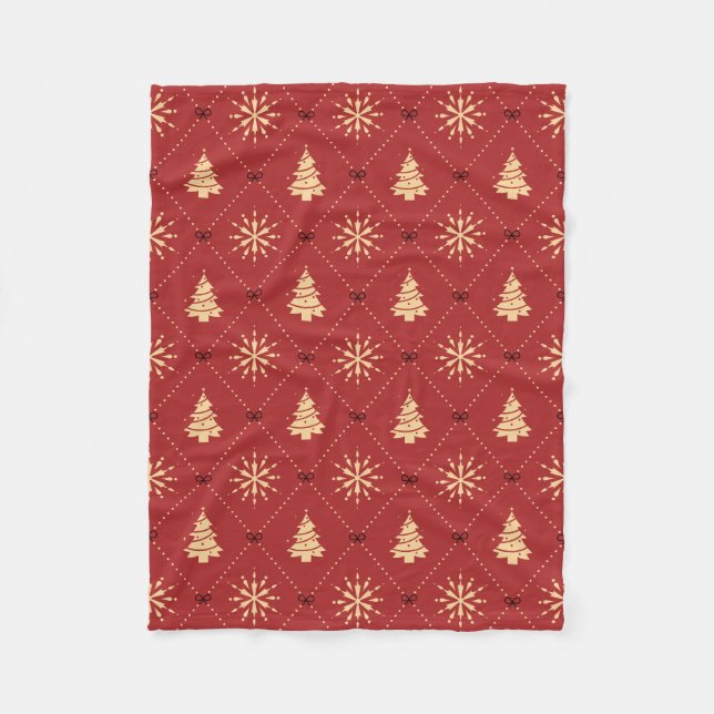 Red Gold Christmas Tree Snowflake Diamond Pattern Fleecedecke (Vorderseite)