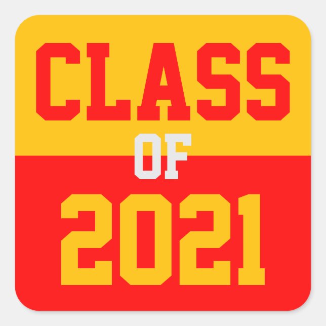 Red & Gold Class 2024 Abschluss Quadratischer Aufkleber (Vorderseite)