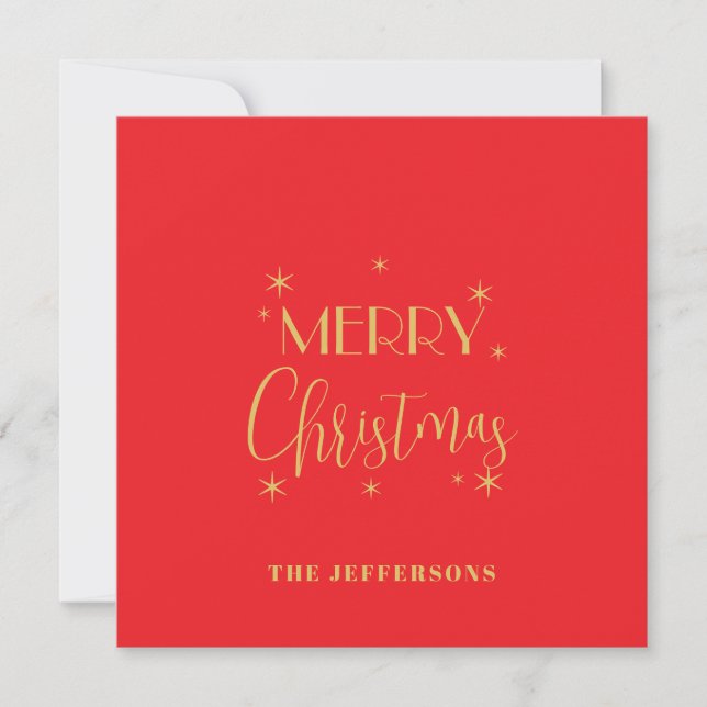 Red & Gold Colors Merry Christmas Family Name Karte (Vorderseite)