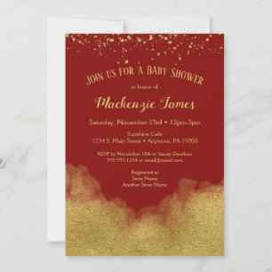 Red Gold Confetti Baby shower Invitation Neutre