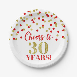Red Gold Confetti freut sich auf 30 Jahre Geburtst Pappteller