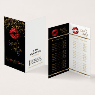Red & Gold Confetti Lip Service & Preisliste Visitenkarten