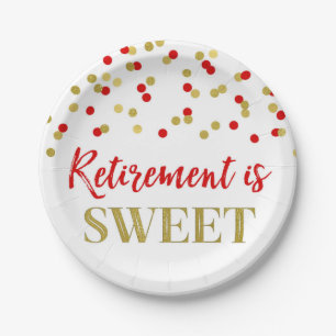 Red Gold Confetti Retirement ist Sweet Pappteller