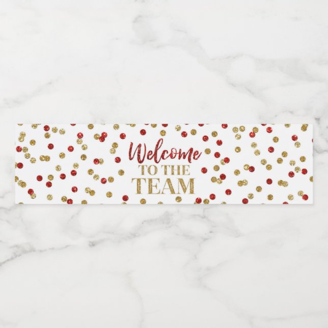 Red Gold Confetti Willkommen im Team (Einzelnes Label)