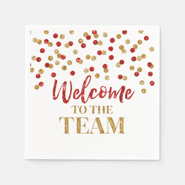 Red Gold Confetti Willkommen im Team Napkins Serviette (Vorderseite)