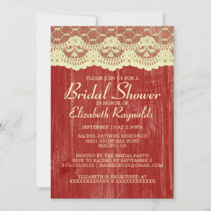 Red & Gold Country Lace Bridal Dusche Einladungen