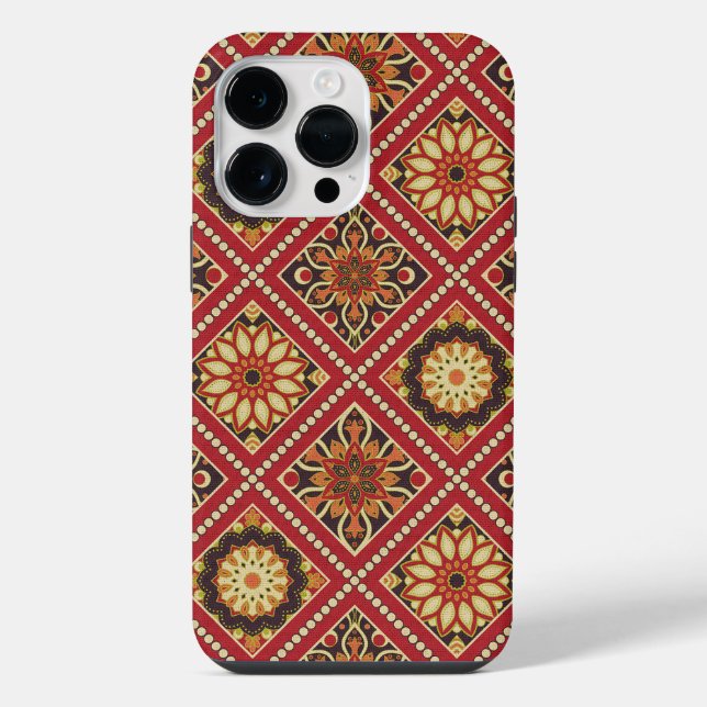 RED GOLD CREAM MANDALA PATTERN iPhone 14 PRO MAX  HÜLLE (Rückseite)