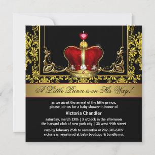 Red Gold Crown Prince Baby Shower Einladungen