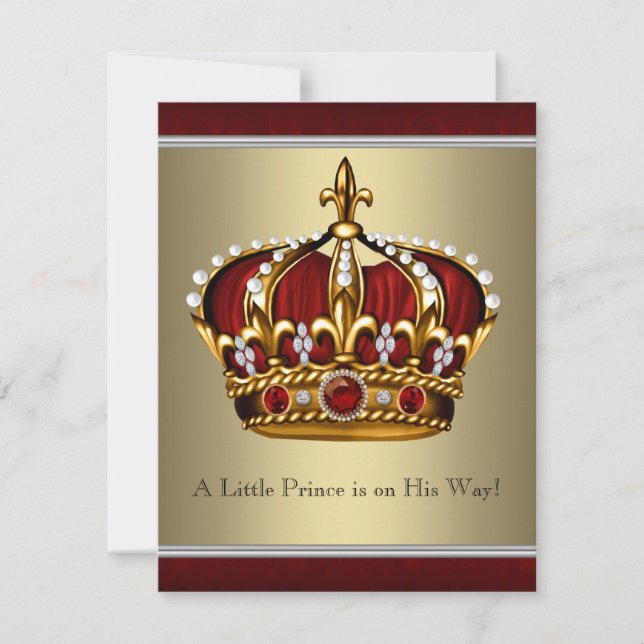 Red Gold Crown Prince Boy Baby Dusche Einladung (Vorderseite)