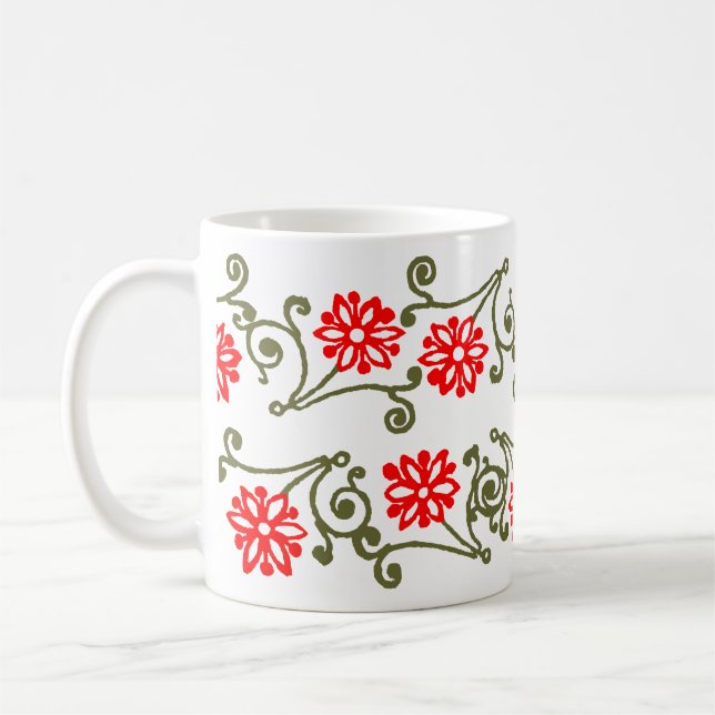 Red Gold Daisy and Curls Etching Coffee Tasse (Links)