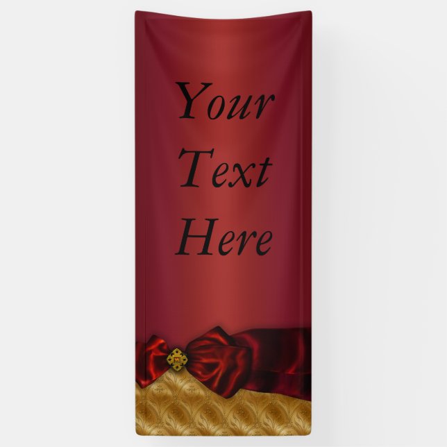 Red Gold Damask Bow Banner (Vertikal)