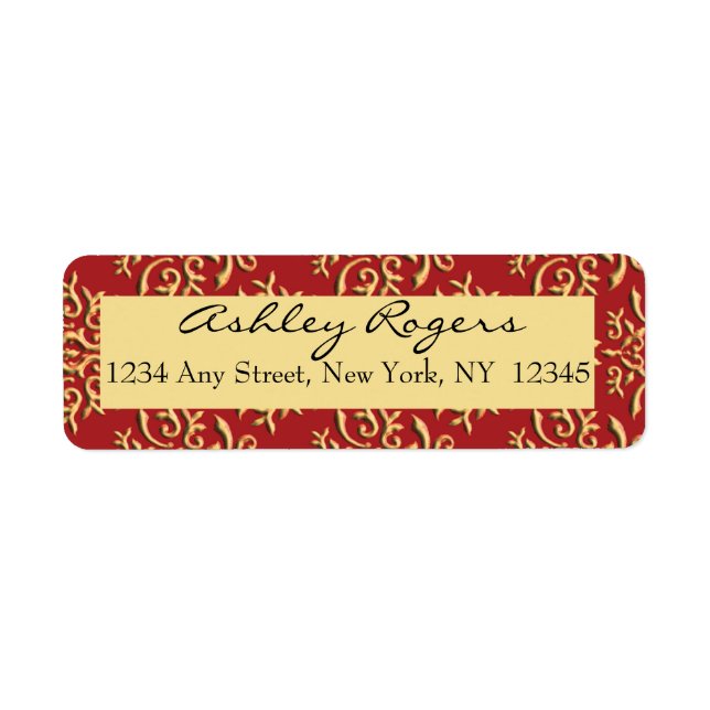 Red Gold Damask Hochzeitsfeiern Rücksendeadressen- (Vorne)