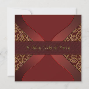 Red & Gold Damask Holiday Cocktail Party Einladung
