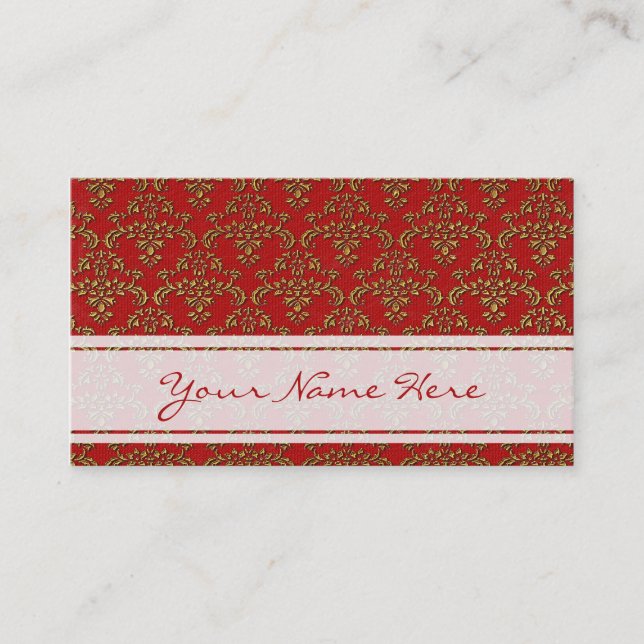 Red & Gold Damask Muster Visitenkarte (Vorderseite)